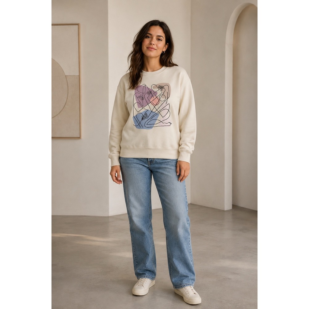 Eamon & Bec Graphic Sweatshirt Cream Breast Cancer Awareness Art Unisex Large